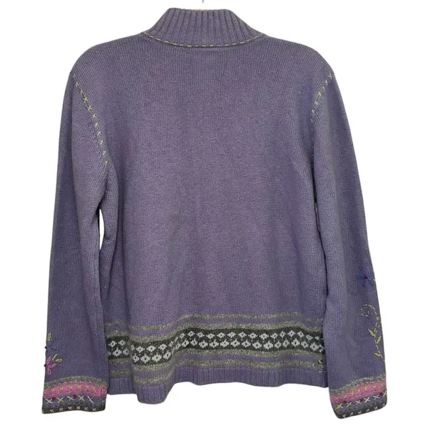 Embroidered‎ Sweater Medium Purple Boho Cottagecore Zip Neck - Image 3