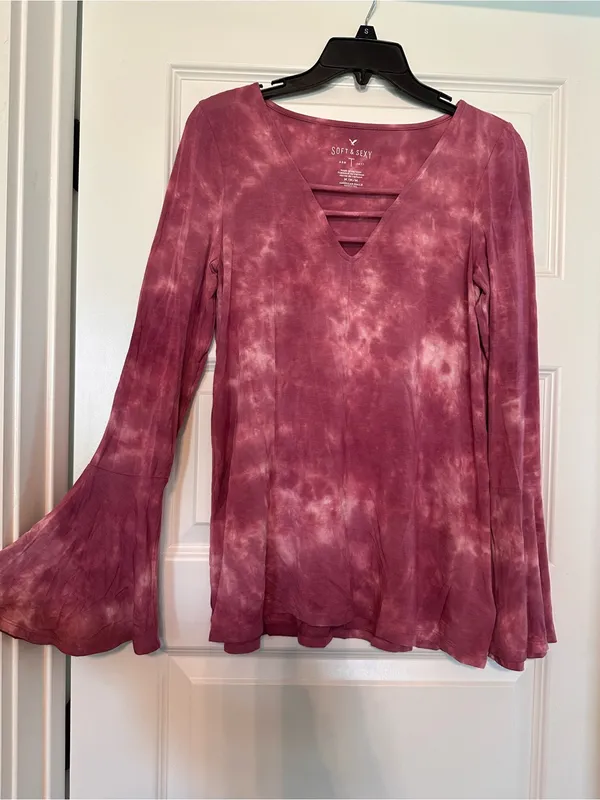American Eagle Outfitters Mauve Tie-Dye Long Sleeve Top - Image 2