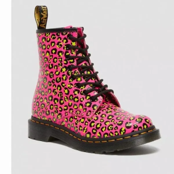 Dr Martens 1460 Leopard Smooth Leather Lace Up Boots Hot Pink NWT - Image 2