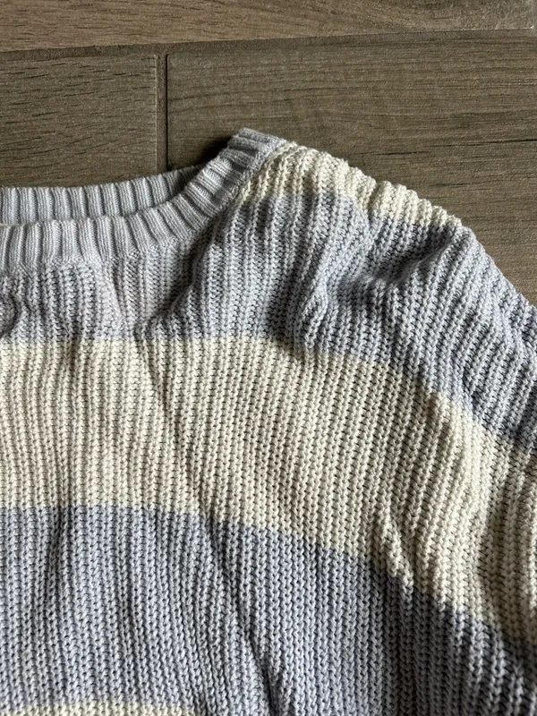 Hollister Wide-Striped Crewneck Sweater in Light Blue & Cream - Image 4