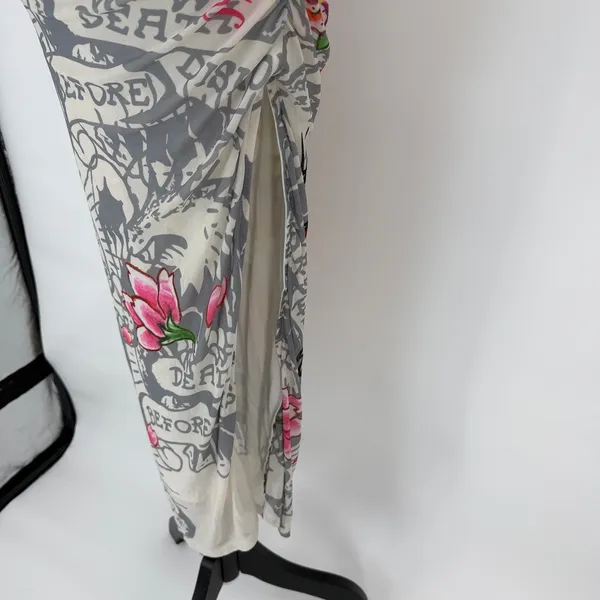 Ed Hardy Tattoo Tiger Mesh Maxi Dress Y2K Grunge Cyber Mock Neck Bodycon Size S - Image 5