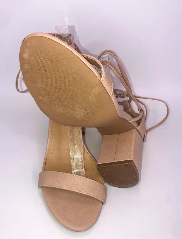 Lulus Open Toe Chunky Square Heel Lace up Calf Heels Nude Beige 7.5 Wore Once - Image 8