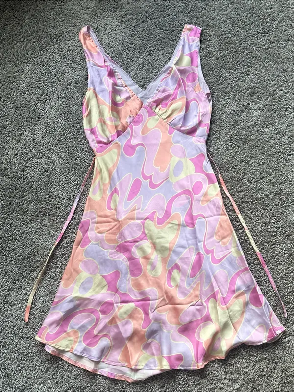 Peppermayo Pink Lavender & Peach Abstract Wrap Mini Dress - Image 2