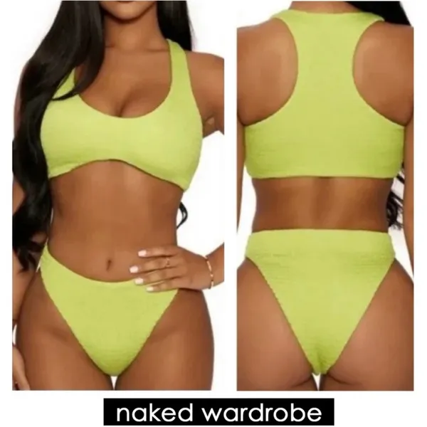 🆕 NWT Naked Wardrobe | 2 Piece Smocked Bikini | Lime | Size Small - Image 3