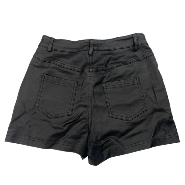 Women's Black Mid Rise Straight Flat Front Casual Coated Mini Shorts Size XS - Image 2