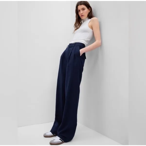 Gap Uniform Linen Pleated Pants 0 Navy Blue Minimal Chic Classic - Image 4