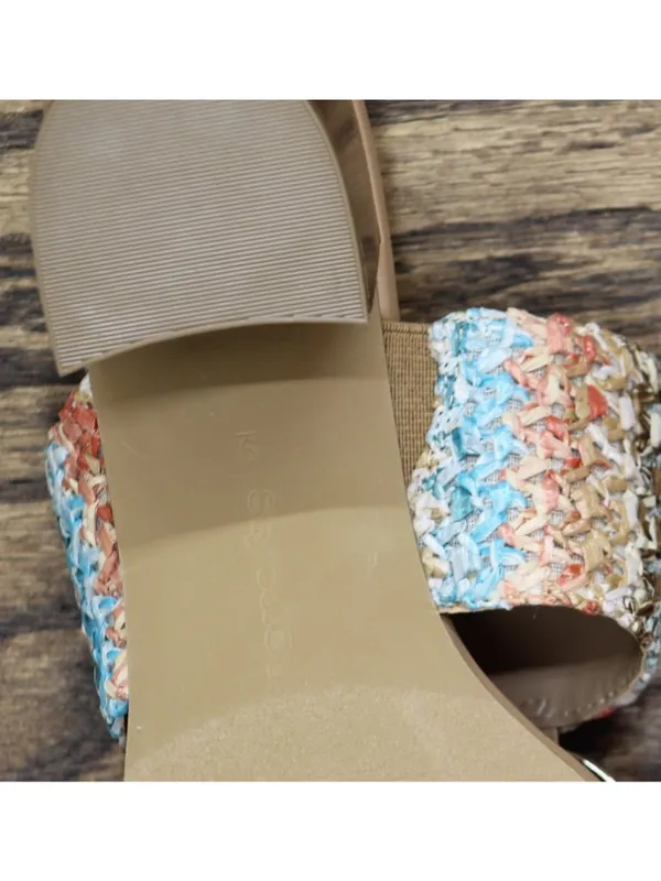 NWT Style & Co. Embellished Raffia Thong Block Heel Sandals Multi Brown 9M - Image 12
