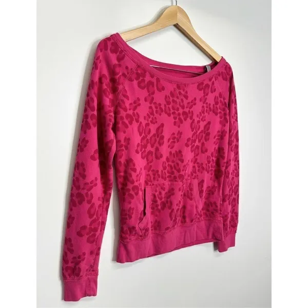 Aeropostale Sweater Womens Medium Leopard‎ Print Pink Pullover Boatneck - Image 2