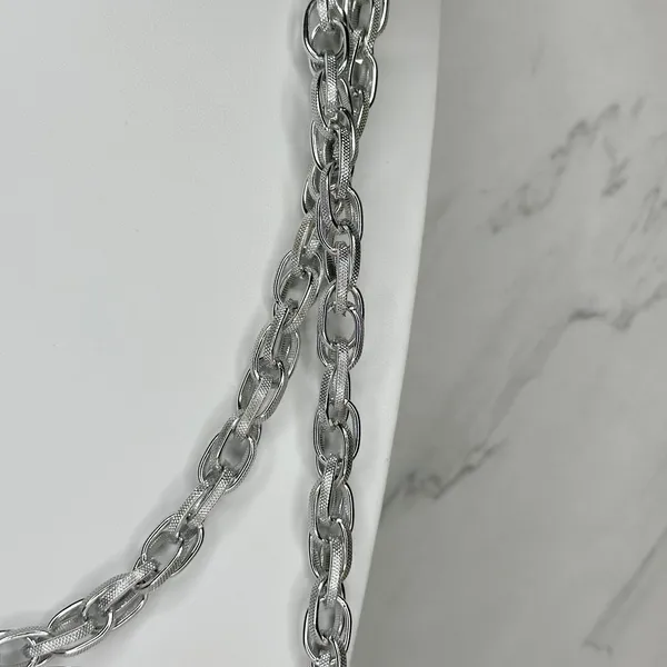 Textured Chain Link Tassel Open Wrap Necklace Silver Tone ✨ - Image 8