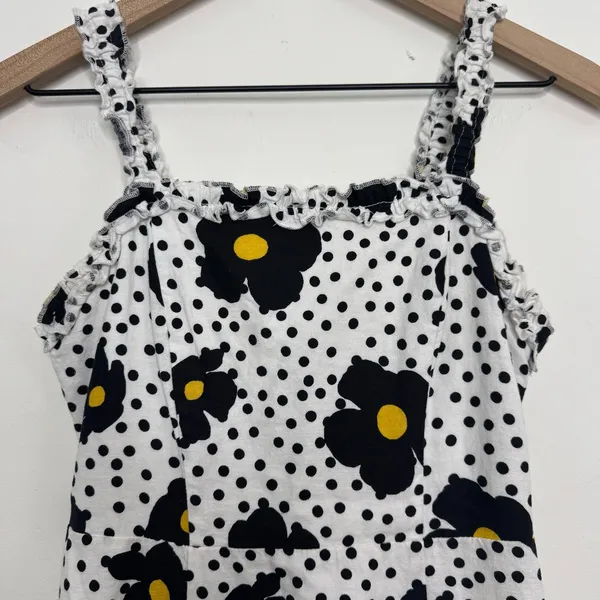 Urban Outfitters UO Remy Linen Ruffle Square Neck MIDI Dress Yellow Floral XS - Image 3