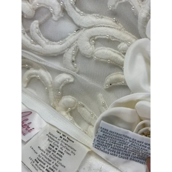 Mon Cheri‎ Bridals Wedding Gown White Embroidered Illusion Back Veil Set Size 10 - Image 11