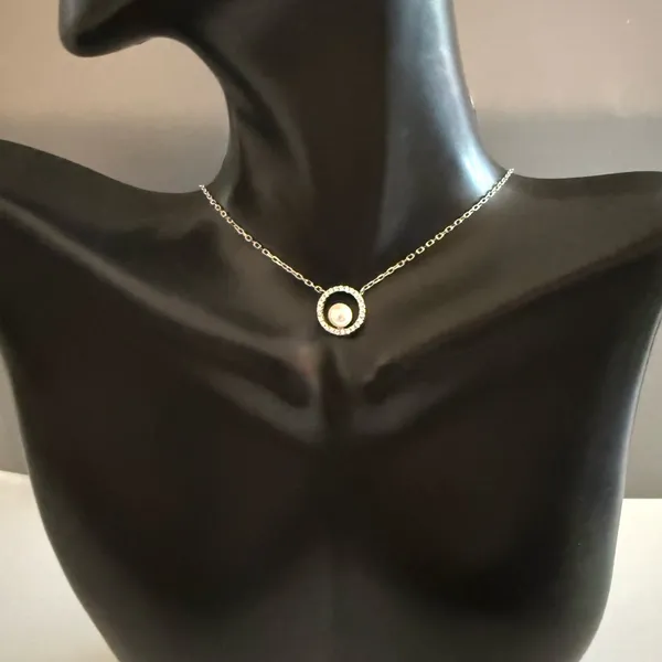 Sterling Silver White Pearl Diamond Signed CP 925 Pendant Necklace NWOT - Image 3