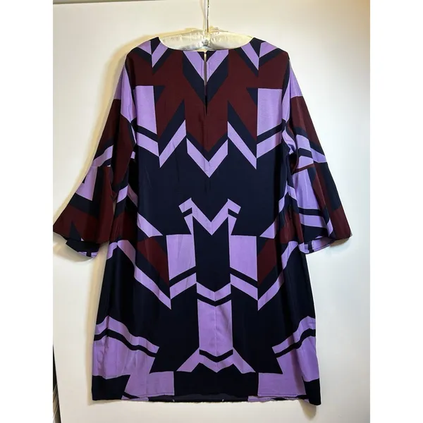 Eloquii Size 14 Geometric Shift Dress Purple Burgundy Black Beltless Midi Dress - Image 8