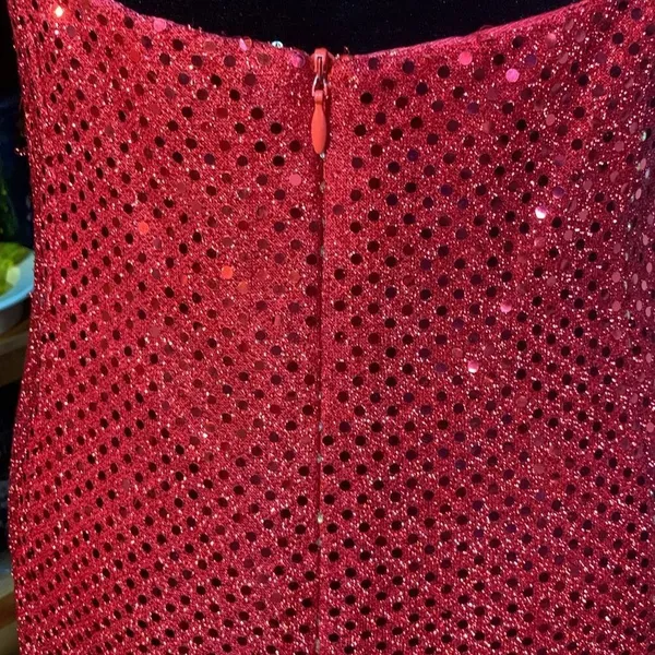 Sexy Retro Vintage 90s Red Sequin Floor Length Formal Gown Halter Neck Leg Slit - Image 8