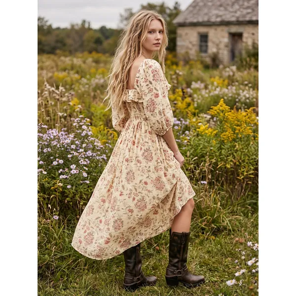 Free People Dainty Ethereal Cottage Oasis Floral Midi Dress Ivory Medium - Image 9