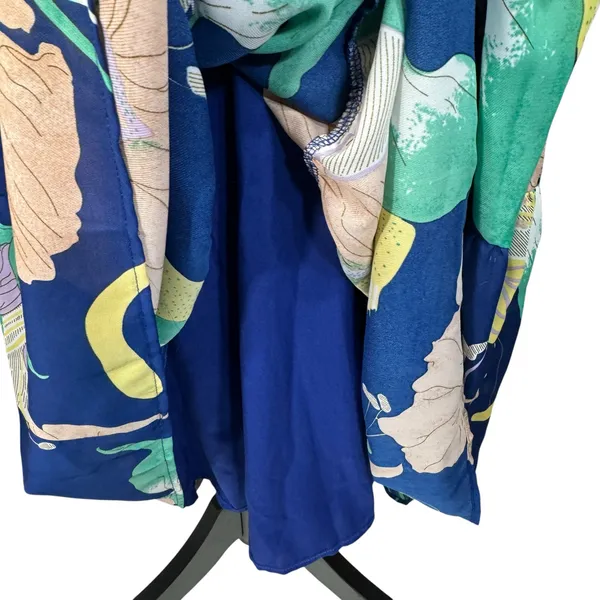 Lulus X-Small Halter Maxi Dress Floral Lined V-Neck Tiered Open Back Blue Multi - Image 4