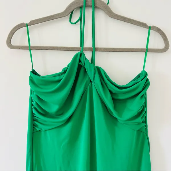 Zara Green Twist Front Halter Sleeveless Midi Seersucker Slip Dress NWT Large - Image 4