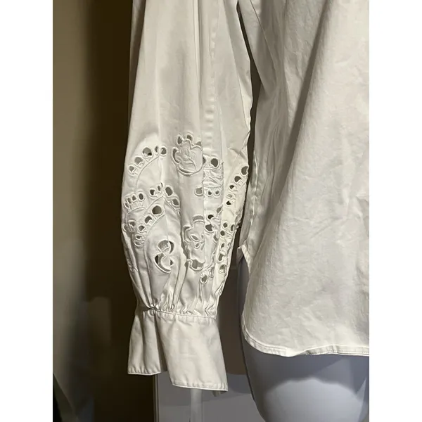 Kate Spade New York Poplin Cutwork Shirt White Button Down Eyelet Sleeve Size 8 - Image 11