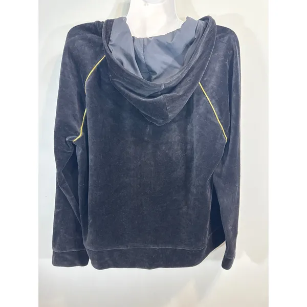 Lauren Ralph Lauren Velvet Zip Up Hoodie Jacket‎ Black Gold RL Logo Women XL - Image 3