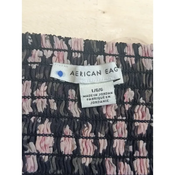 American Eagle Women's Floral Long Sleeve Peplum Top Size Large Smocked Blouse - Image 8