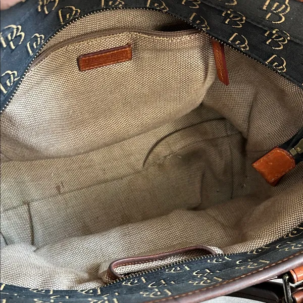 Dooney & Bourke Black and Brown Logo Satchel - Image 9