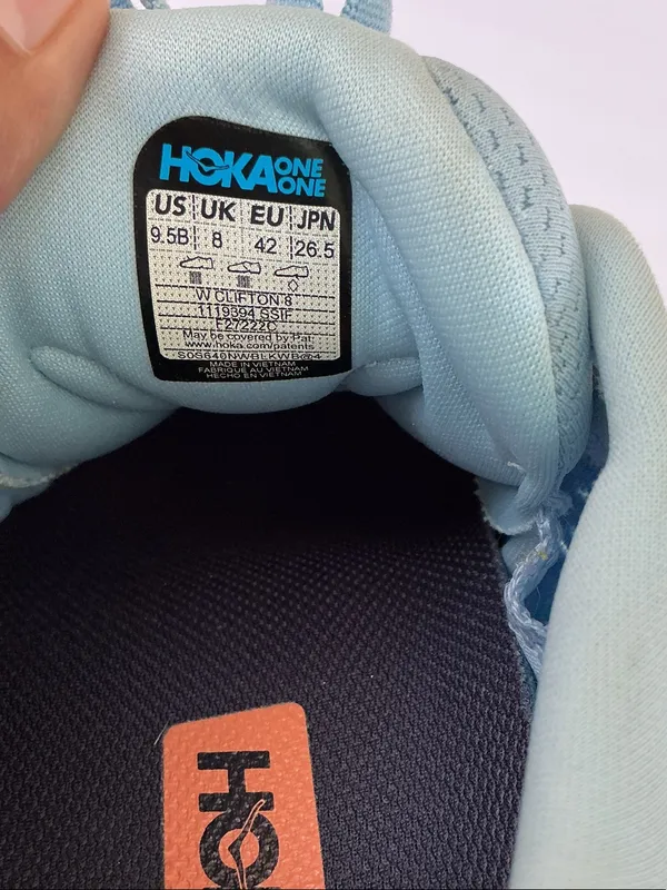 Hoka Clifton 8 Women's Mint Blue Running Shoes with Orange Midsole - Image 10