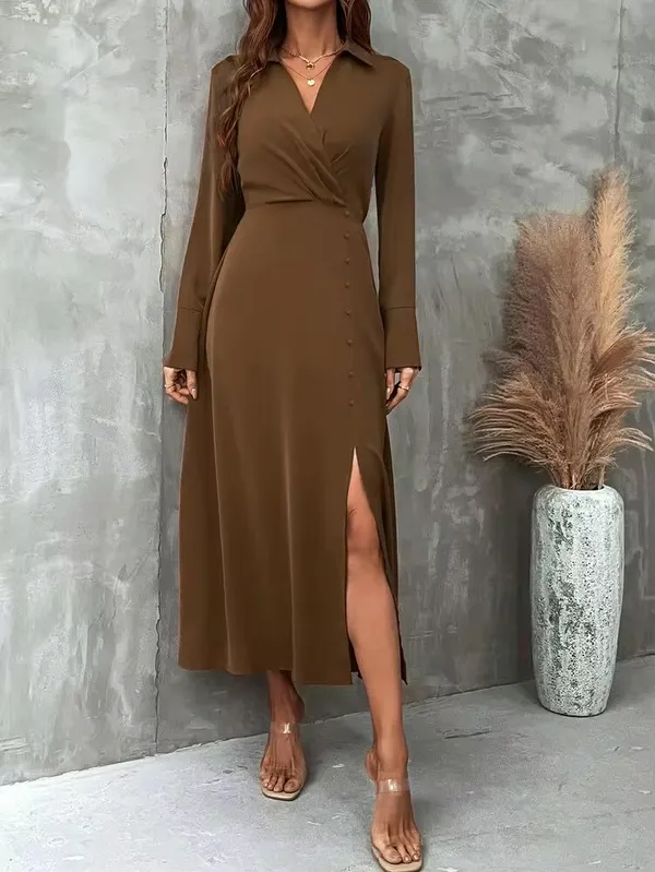 Shein satin long-sleeve maxi shirt dress - Image 4