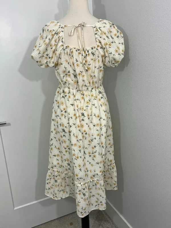 New Love Riche Small White Yellow Floral Off Shoulder Dress - Image 3