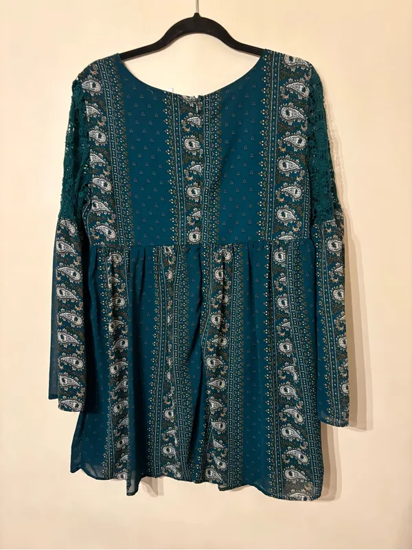 entro Teal Floral Boho Babydoll Mini Dress - Image 7
