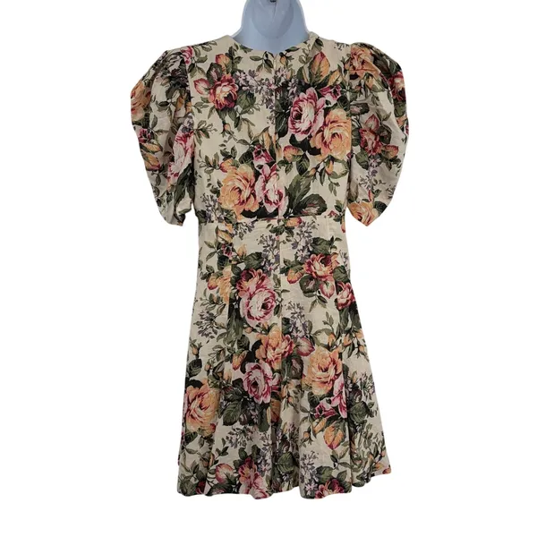 Olivaceous Floral Linen Dress Sz S Cottage Romantic Coquette English Garden - Image 10