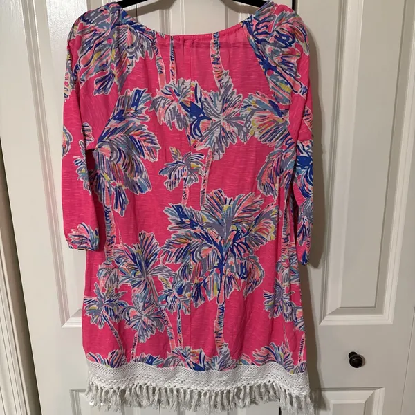 Lilly Pulitzer Alia Beach Cover-Up Pink Palm With Going Size Small Resortwear - Image 3