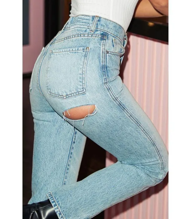 Revice Denim Button Fly Distressed Back Rip Thigh Straight Leg Jeans Size 24 - Image 2