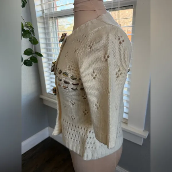 Anthropologie Field Flower Cottagecore‎ Cardigan Wool Blend Coquette Size XS - Image 3