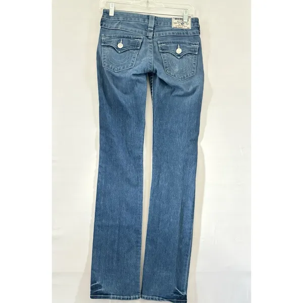 True Religion‎ Women's 25 Straight Leg Jean Blue Pockets Medium Wash Low Rise - Image 2