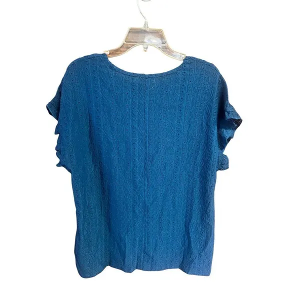 Lovesoft Pullover Eyelet Blouse Sz L Bluish Green NWT Blue Size L - Image 2