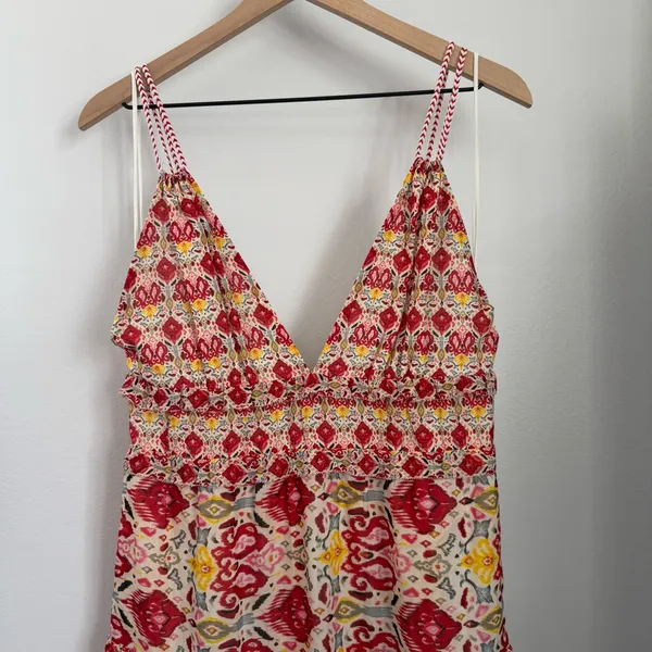 Alice + Olivia 10 Karolina Maxi Dress Braided Strap Tiered Ruffle Ikat Print‎ - Image 4