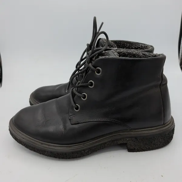Ecco Crepetray Black Leather Faux Fur Lined Lace Up Ankle Boots EU 40 US 9-9.5 - Image 2