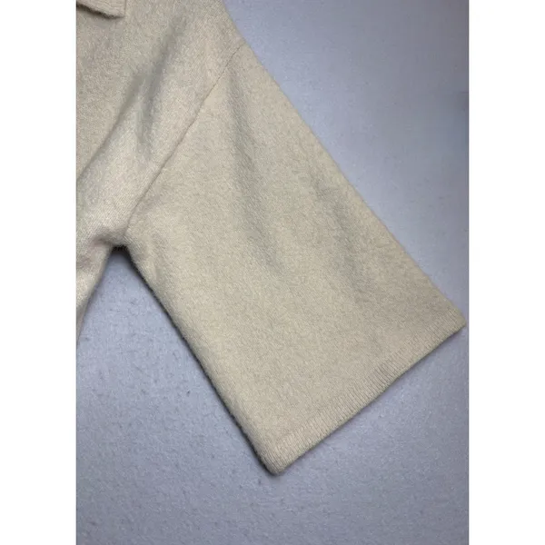HM Cream Short Sleeve Knit Cardigan Collared Button Front Sweater Small - Image 6