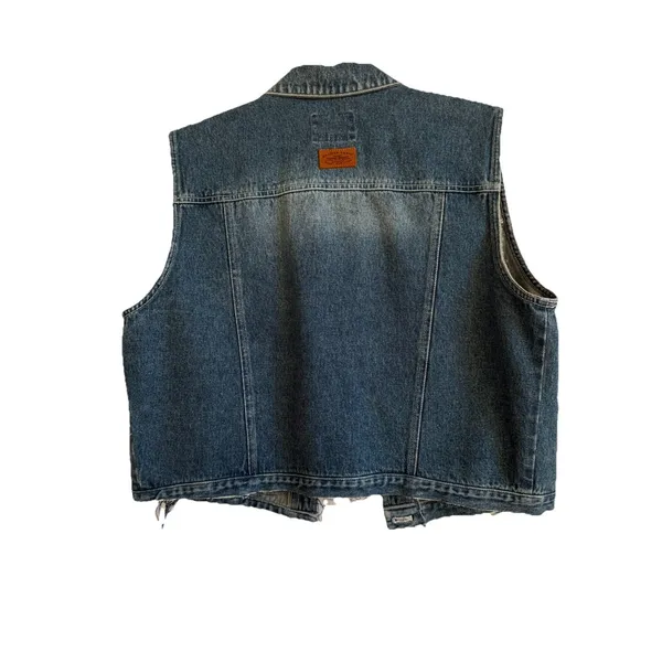 Vintage Nautica Denim Vest Raw Hem Women's Size 12 Biker‎ Collared Pockets 90s - Image 2