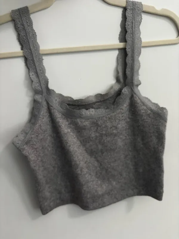 Aeropostale short gray sleeping tank top with lace straps - Image 2