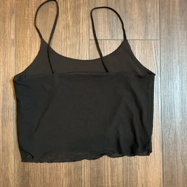 Brandy Melville Mesh Overlay Cami Crop Top Black Spaghetti Strap One Size Y2K - Image 5