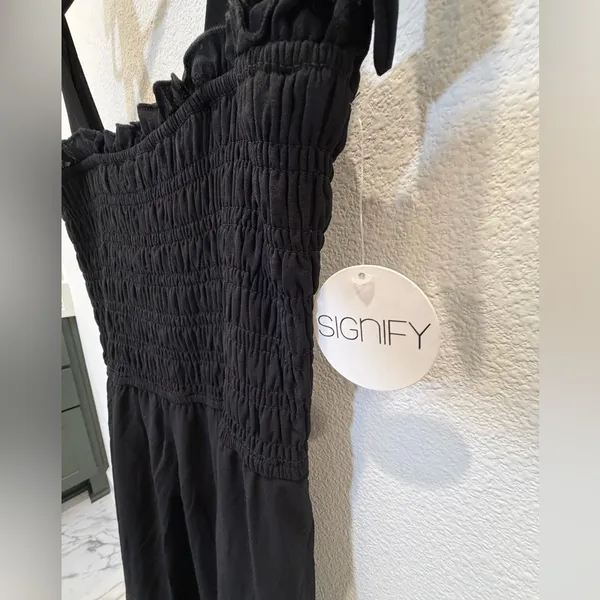 NWT Signify Black Smocked Maxi Dress Coquette Boho Ribbon & Lace Tiered Sundress - Image 8