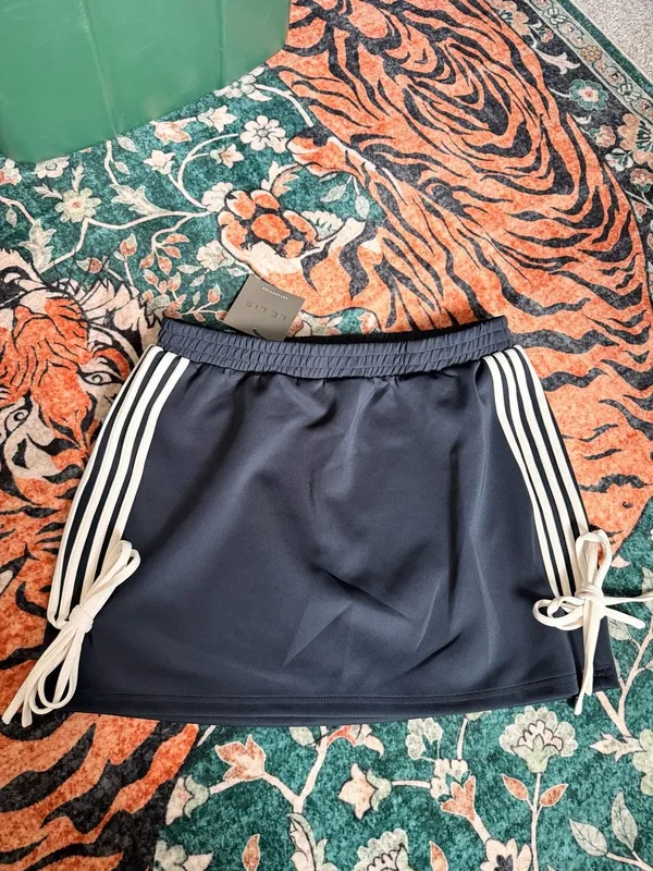 Cute Black & White Striped Side Tie Skirt Athletic Tennis Sport Skirt Size L - Image 9