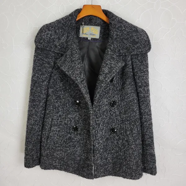Steve Madden Women's Jacket S Black Wool Blend Collared Double Breasted Pea Coat - Image 2