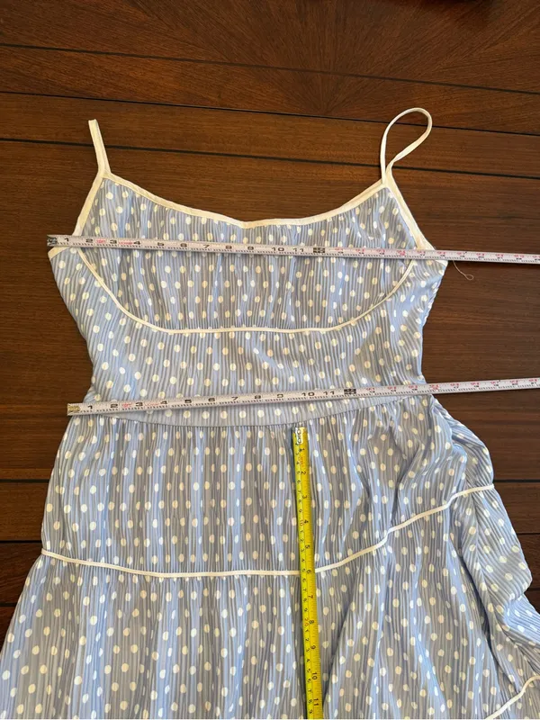 Retro Pinup Vintage Style Blue and White Marilyn Monroe Polka Dot Dress - Image 5