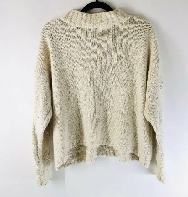 JK America Womens Vintage Sweater Silk Angora Blend Faux Pearls Ivory Size 14/16 - Image 3