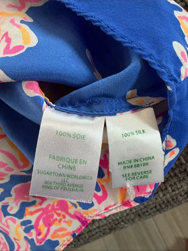 Lilly Pulitzer 100% Silk Blue Floral Off-Shoulder Women’s Dress Sz S Bell Sleeve - Image 8