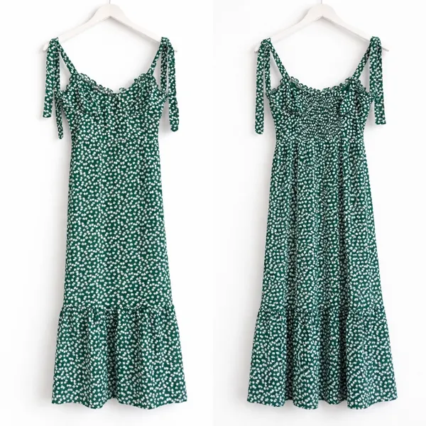 Green Floral Smocked Midi Dress Women Medium Prairie Cottagecore Dainty Granola‎ - Image 2