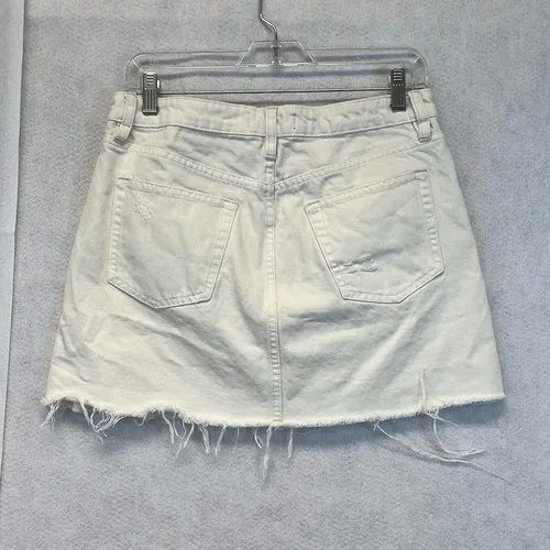 FREE PEOPLE White Denim Jean Mini Skirt 29 Cotton Distressed Raw‎ Hem Button Fly - Image 12