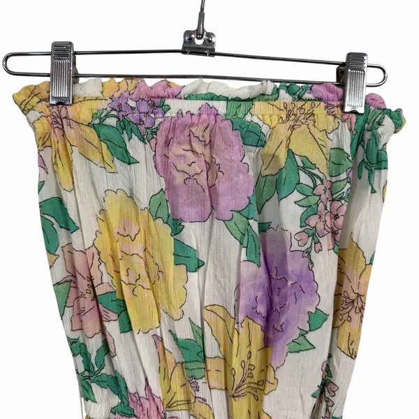 Billabong Womens Sz S Floral Romper Pockets Lightweight Ruffles Strapless Vaca - Image 3